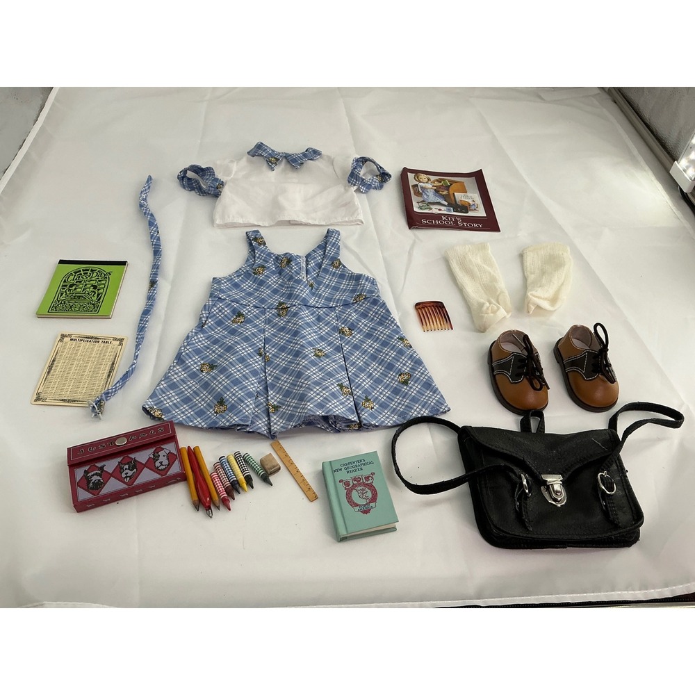 American Girl Kit Kittredge School Outfit Jumper Shoes Satchel Accessories Lot